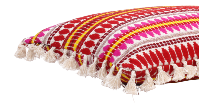 Acrylic Striped Cushion Cover with Lace Set of 2 (16 X 16 Inches) (Red) by Urban Ladder - - 