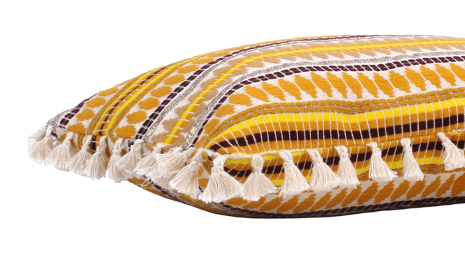 Acrylic Striped Cushion Cover with Lace Set of 2 (16 X 16 Inches) (Yellow) by Urban Ladder - - 