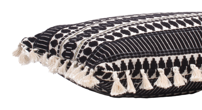 Acrylic Striped Cushion Cover with Lace Set of 2 (16 X 16 Inches) (Black) by Urban Ladder - - 