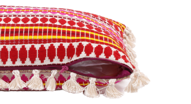 Acrylic Striped Cushion Cover with Lace Set of 2 (16 X 16 Inches) (Red) by Urban Ladder - - 