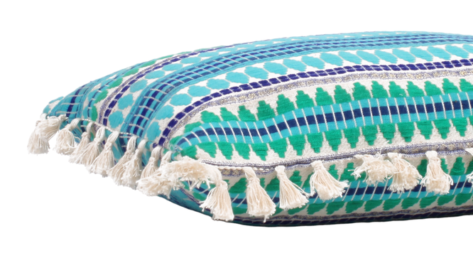 Acrylic Striped Cushion Cover with Lace Set of 2 (16 X 16 Inches) (Blue) by Urban Ladder - - 