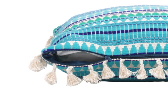 Acrylic Striped Cushion Cover with Lace Set of 2 (16 X 16 Inches) (Blue) by Urban Ladder - - 