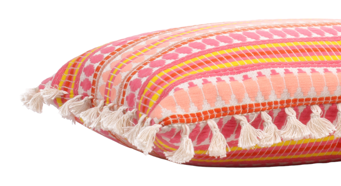 Acrylic Striped Cushion Cover with Lace Set of 2 (16 X 16 Inches) (Pink) by Urban Ladder - - 