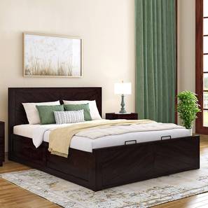 All Solid Wood Beds Design Almaya Solid Wood Queen Size Hydraulic Storage Bed in Mahogany Finish