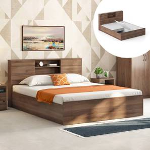 Bed Design Amy Engineered Wood King Size Box Storage Bed in Classic Walnut Finish