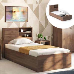 Single Beds With Storage Design Amy Engineered Wood Single Size Box Storage Bed in Classic Walnut Finish