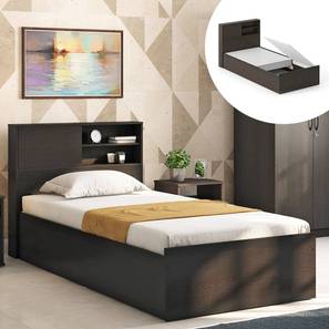 Single Beds With Storage Design Amy Engineered Wood Single Size Box Storage Bed in Dark Wenge Finish