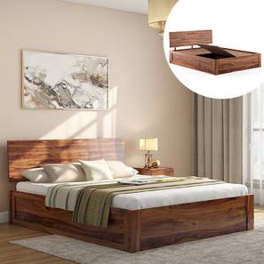 Beds With Storage In North Goa Design Boston Solid Wood Queen Size Box Storage Bed in Teak Finish
