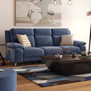 3 Seater Recliners Design Emila Three Seater Motorized Fabric Recliner in Blue