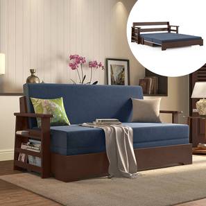 Solid Wood Sofa Beds Design Oshiwara 3 Seater Pull Out Sofa cum Bed In Lapis Blue Colour