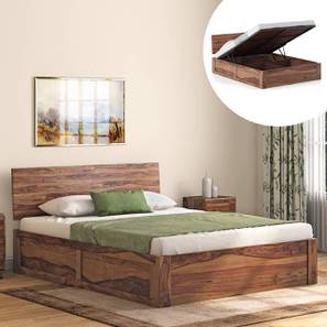 Boston Solid Wood King Size Bed with Hydraulic Storage Bed in Teak Finish-image-6
