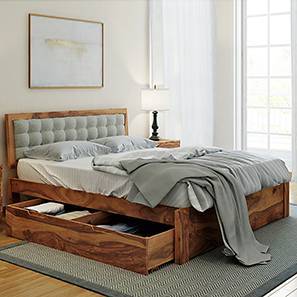 Queen Solid Wood Beds Design Florence Solid Wood Queen Size Drawer Storage Bed in Teak Finish