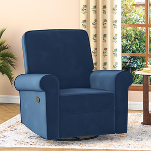 Lazeon Recliner Design Diaz Fabric One Seater Rocker Swivel Recliner in Blue Velvet