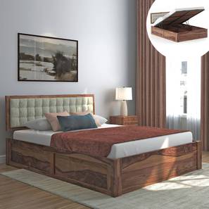 Beds Diff Sw Design Florence Solid Wood Queen Size Bed with Hydraulic Storage Bed in Teak Finish