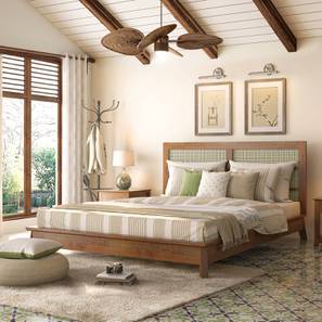 Fujiwara Living Room Design Fujiwara Solid Wood King Size Non Storage Bed in Amber Walnut Finish