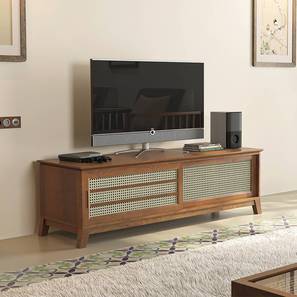 Tv Showcase Design Fujiwara Solid Wood Free Standing TV Unit in Amber Walnut Finish