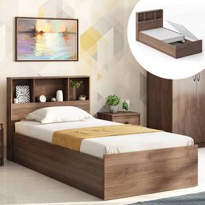 Single Beds With Storage Design Jasper Engineered Wood Single Size Box Storage Bed in Classic Walnut Finish
