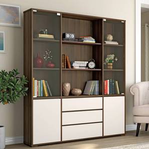 Iwaki Living Room Design Iwaki Bookshelf/Display Cabinet With Glass Door (3 Drawer Configuration, 110 Book Book Capacity, Columbian Walnut Finish)