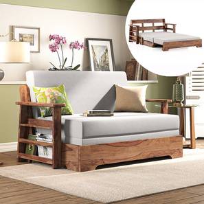 Solid Wood Sofa Beds Design Mahim Compact 3 Seater Pull Out Sofa cum Bed In Vapour Grey Colour