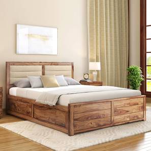 All Solid Wood Beds Design Ritz Solid Wood King Size Hydraulic Storage Bed in Teak Finish