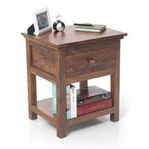 Open And Closed Bedside Tables Design Snooze Solid Wood Bedside Table in Teak Finish