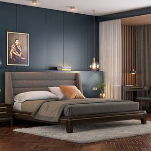Bedroom New Arrivals Design Taarkashi Solid Wood King Size Non Storage Bed in American Walnut Finish