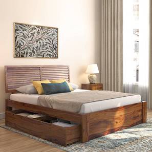 Beds With Storage In North Goa Design Terence Solid Wood Queen Size Drawer Storage Bed in Teak Finish