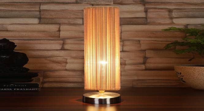 Round Cylindrical Bamboo Table Lamp with Steel Base (Beige) by Urban Ladder - - 