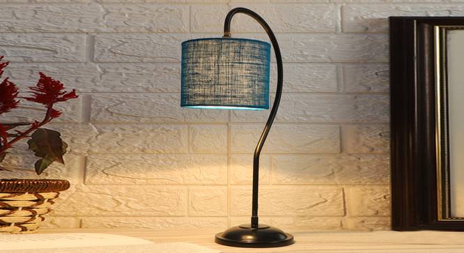 Turquoise Blue Jute Curvy Table Lamp with Iron base(SP44) (Blue) by Urban Ladder - - 