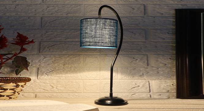 Turquoise Blue Jute Curvy Table Lamp with Iron base(SP44) (Blue) by Urban Ladder - - 