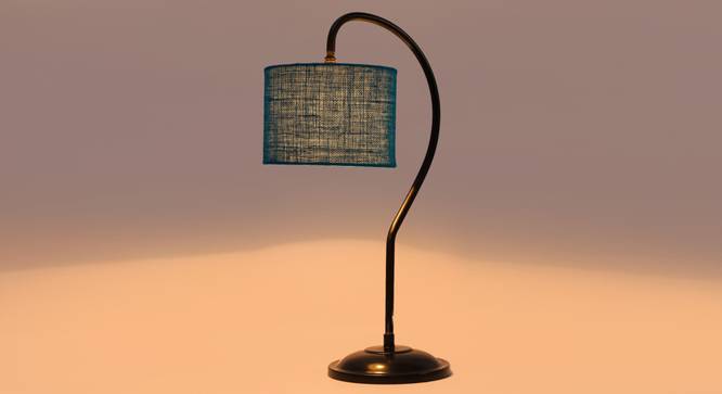 Turquoise Blue Jute Curvy Table Lamp with Iron base(SP44) (Blue) by Urban Ladder - - 