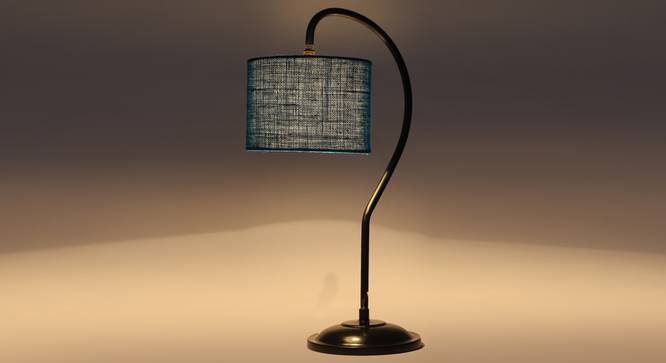 Turquoise Blue Jute Curvy Table Lamp with Iron base(SP44) (Blue) by Urban Ladder - - 
