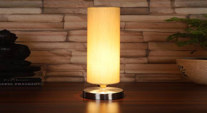 off-white cotton table lamp with Steel Base -1 (Beige) by Urban Ladder - - 