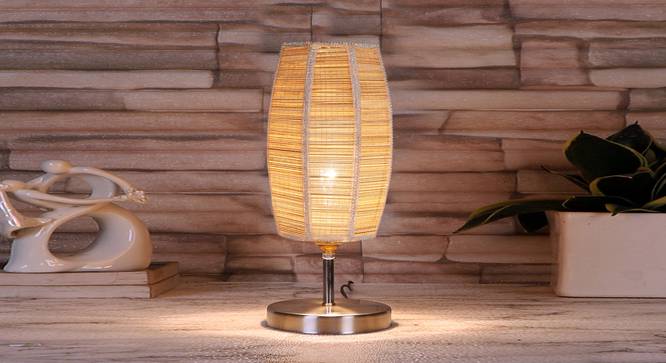 Dholak Bamboo table lamp with Steel Base =-39 (Beige) by Urban Ladder - - 