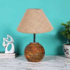 Home Decor In Ahmednagar Design Beige Jute with  Natural Wood   Table Lamp (Beige)