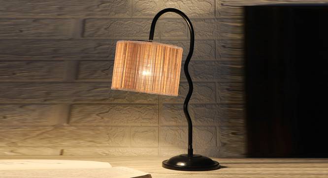 Round Bamboo  Zig Zag Curvy  Table lamp with Iron Base  (SP22) (Beige) by Urban Ladder - - 