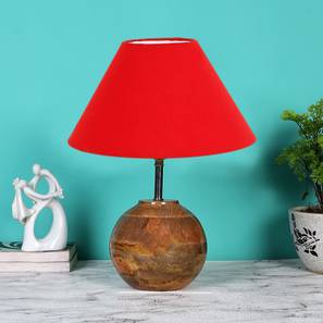 Red cotton with Natural Wood Table Lamp-image-5