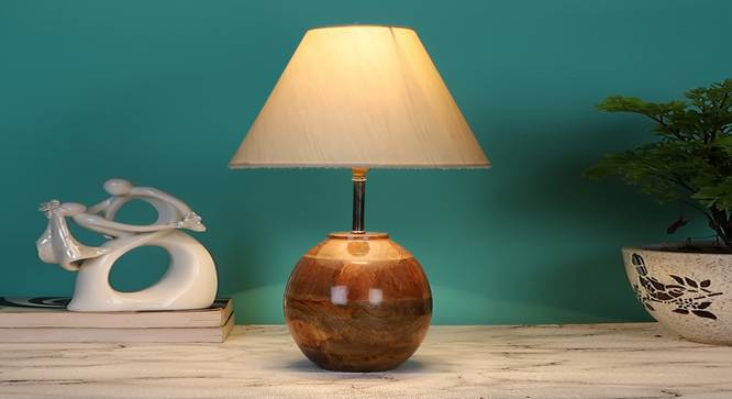 off-white cotton with  Natural Wood   Table Lamp (Beige) by Urban Ladder - - 