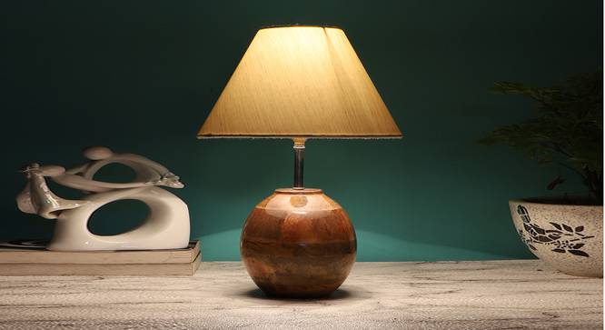 off-white cotton with  Natural Wood   Table Lamp (Beige) by Urban Ladder - - 