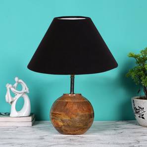 Home Decor In Hyderabad Design Black cotton with  Natural Wood   Table Lamp (Black)