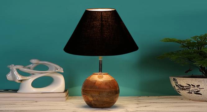 Black cotton with  Natural Wood   Table Lamp (Black) by Urban Ladder - - 