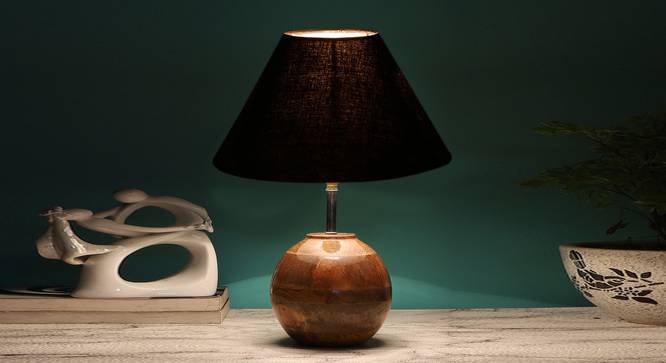 Black cotton with  Natural Wood   Table Lamp (Black) by Urban Ladder - - 