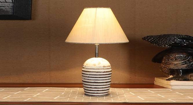 off-white cotton with  White Brushed Wood    Table Lamp (Beige) by Urban Ladder - - 