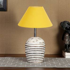 devansh Yellow cotton with White Brushed Wood Table Lamp-picture-12