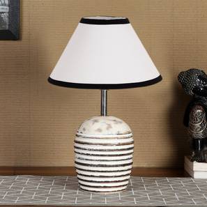 devansh White & Black cotton with White Brushed Wood Table Lamp-picture-23