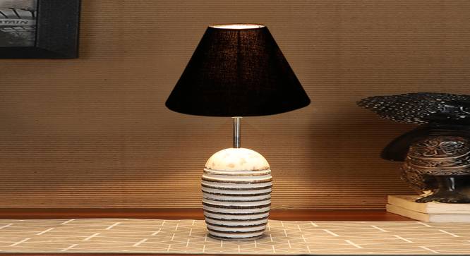 Black cotton with  White Brushed Wood    Table Lamp (Black) by Urban Ladder - - 