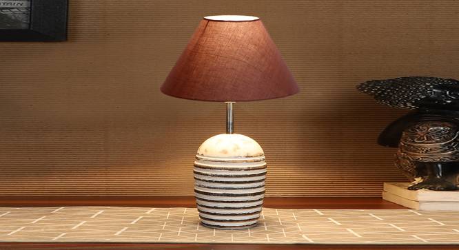 Grey cotton with  White Brushed Wood    Table Lamp (Grey) by Urban Ladder - - 