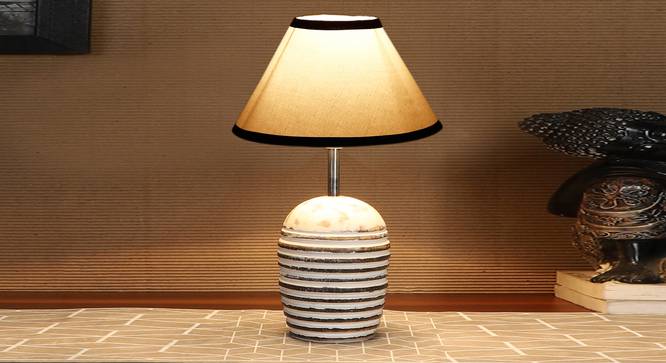 White & Black cotton with  White Brushed Wood    Table Lamp (Multi) by Urban Ladder - - 