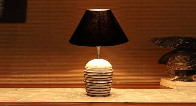 Black cotton with  White Brushed Wood    Table Lamp (Black) by Urban Ladder - - 