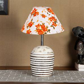 Multicolor cotton with White Brushed Wood Table Lamp -2-image-4